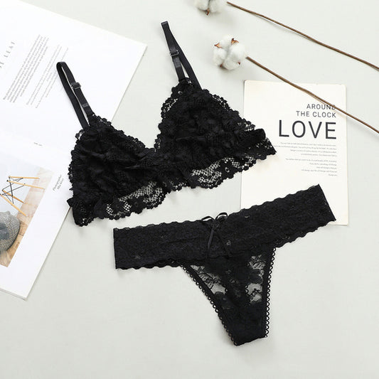 Conjunto de Sujetador y Braguitas de Encaje para Mujer - Lencería Sin Aros